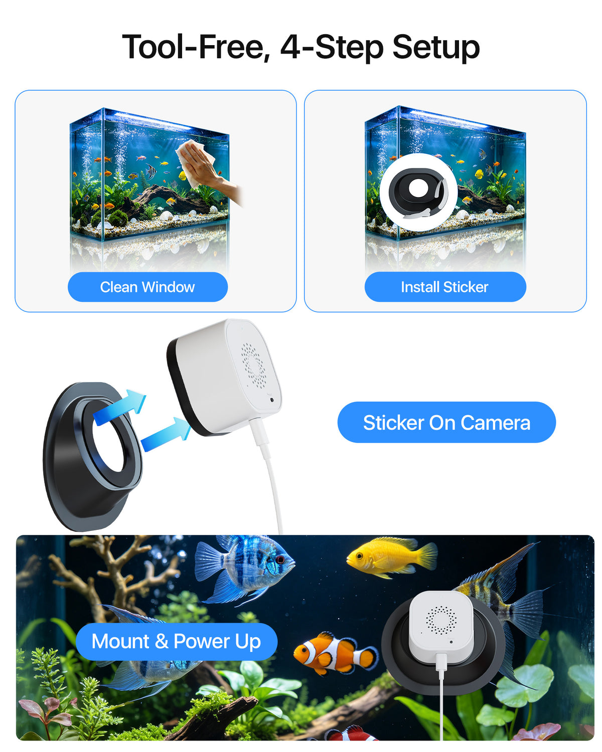 Aquarium Camera,2K Live Fish Tank Camera for Pet Reptile with Fill Light
