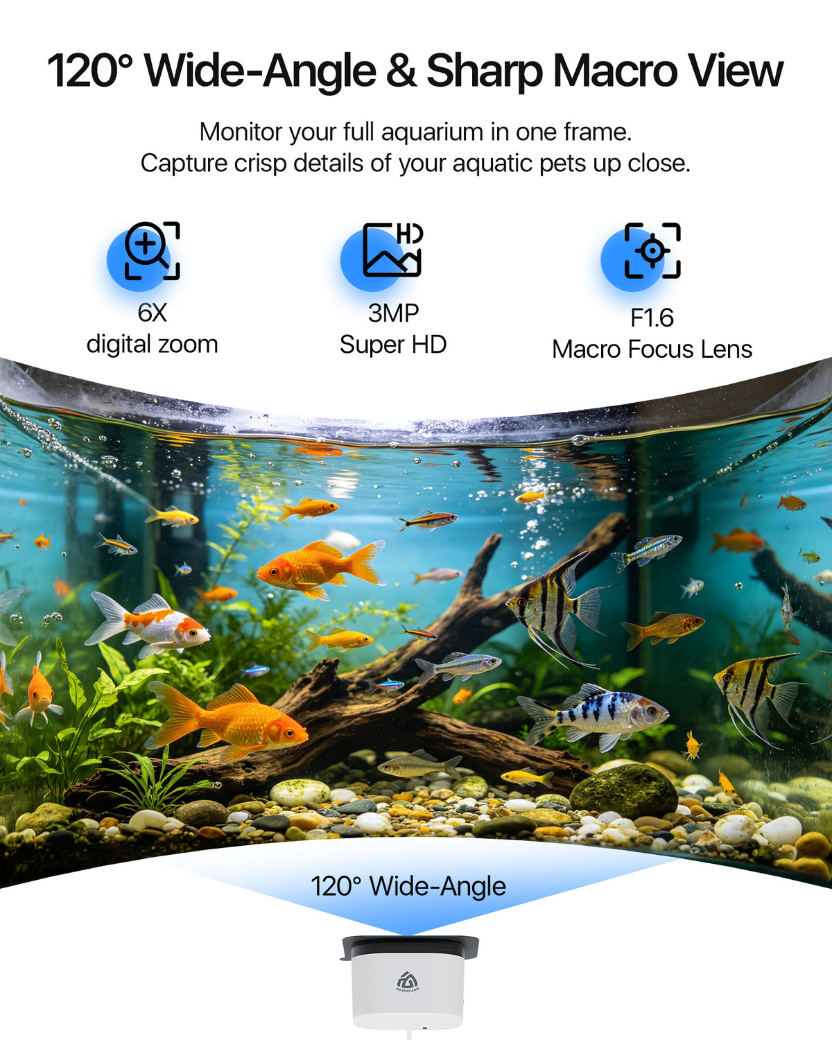 Aquarium Camera,2K Live Fish Tank Camera for Pet Reptile with Fill Light