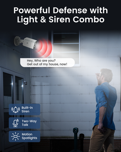 5MP Home Security Camera System | PoE IP Cameras + 8CH NVR with 2TB HDD | Full Color Night Vision | Person/Vehicle Detection | Spotlight Siren