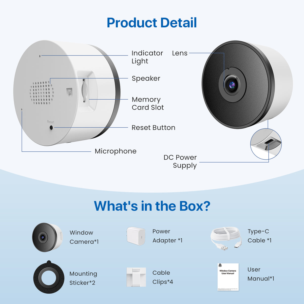 Window Camera 2K 3MP, Anti-Glare Glass Mount Indoor Camera for Outside Viewing