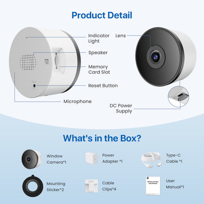 Window Camera 2K 3MP, Anti-Glare Glass Mount Indoor Camera for Outside Viewing