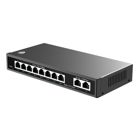 8 Port Gigabit Switch, Unmanaged Ethernet Switch, Network Hub, Ethernet Splitter, 2 Gigabit Uplink Port Metal Casing, Support PoE Power Supply, Desktop or Wall Mount, Plug & Play,
