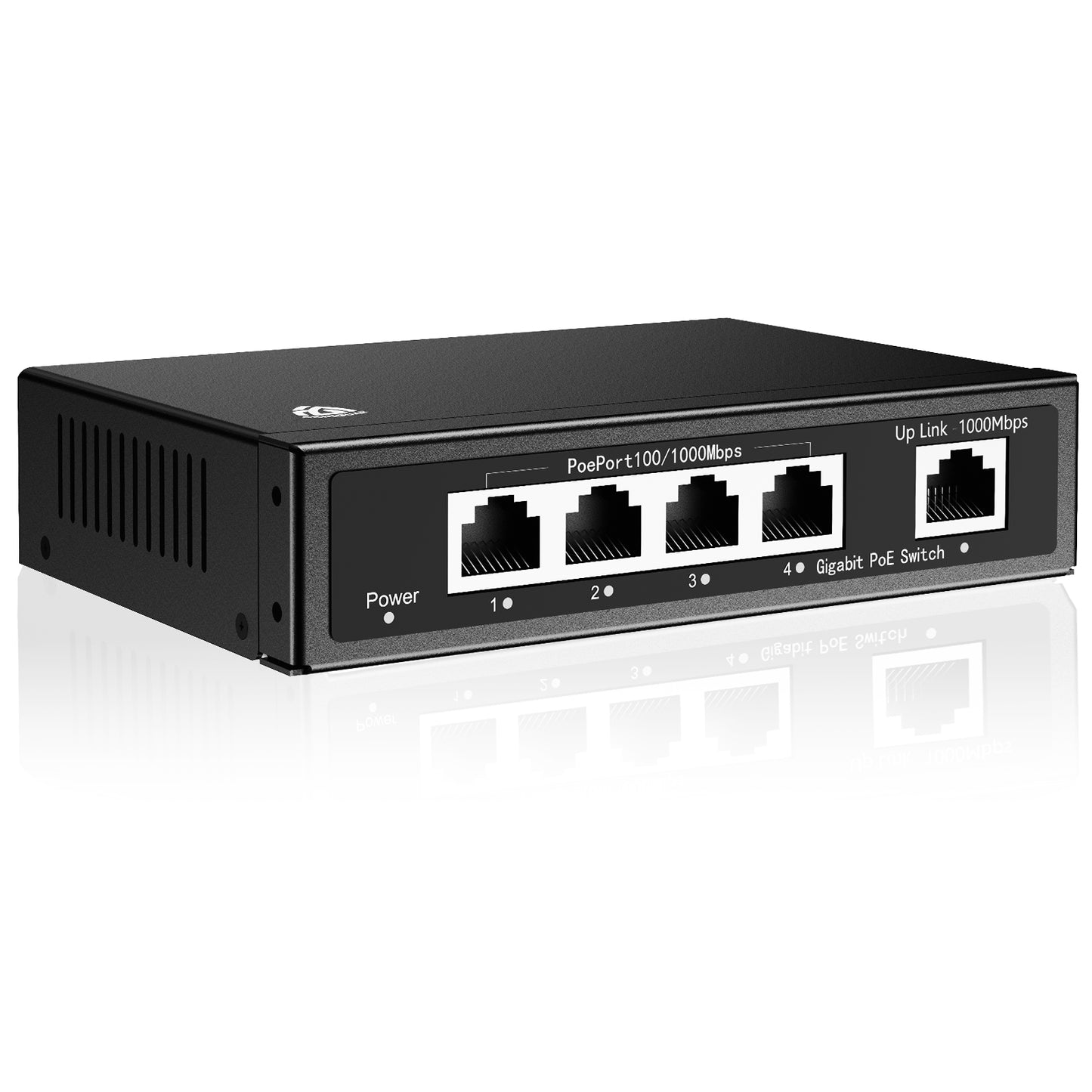 4 Port Gigabit PoE Switch with a Uplink Gigabit Port, 1000 Mbps Unmanaged Ethernet Switch with 65W Total Power, Metal Casing, Plug and Play, Desktop or Wall-Mount