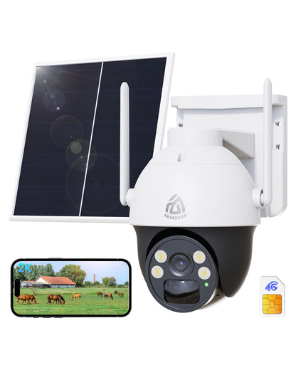 4G LTE Cellular Security Camera, Wireless Solar Security Camera Built in SIM Card, No Wi-Fi Outdoor Solar Powered Camera, 360° Live View, 2K 4MP Color Night Vision, 2 Way Talk, PIR Motion Detection & Alert
