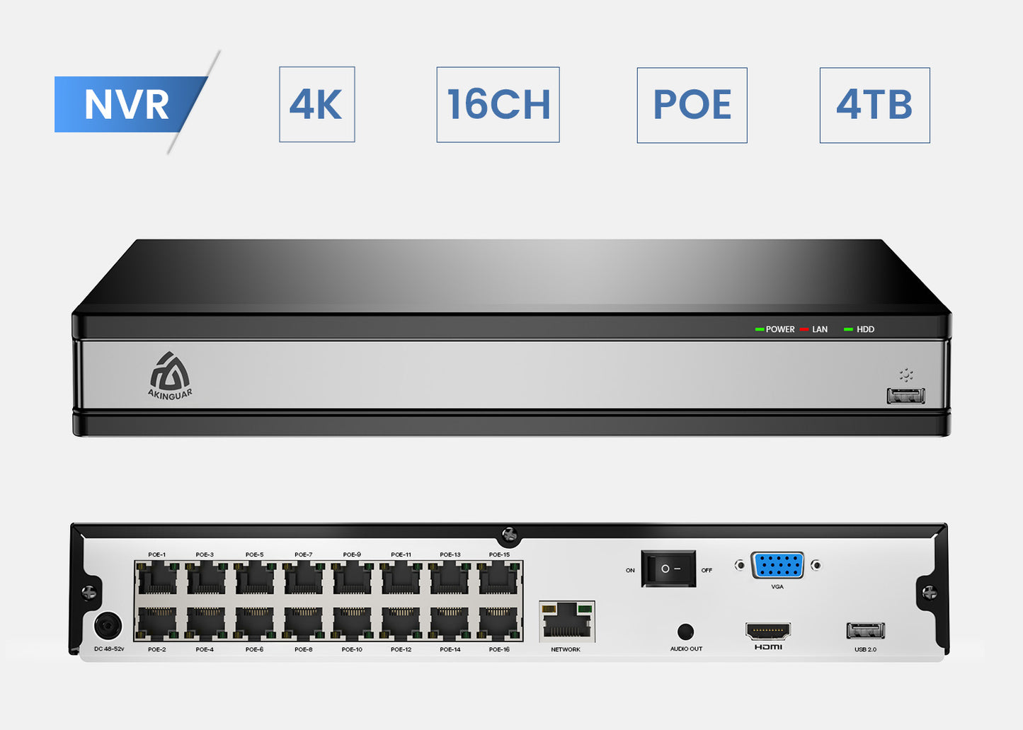 16CH Network Video Recorder for Home Security Camera System, 4K POE Network Video Recorder with 2TB HDD, Supports 4K/5MP/4MP/3MP/2MP HD The Same Brand PoE Cameras 24/7 Recording, H.265+