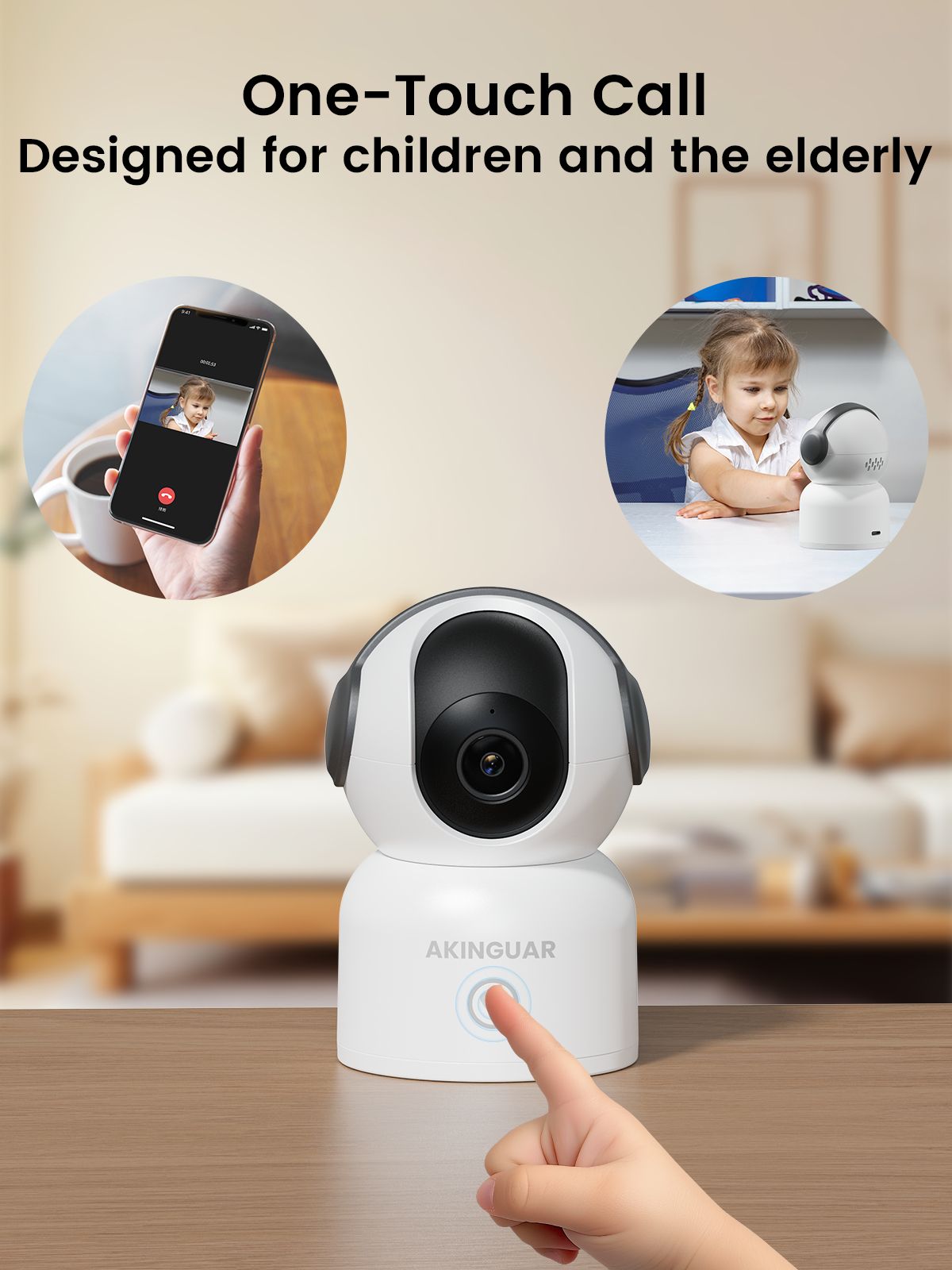 2K Indoor Cameras, 360°Pan/Tilt WiFi Security Camera for Home, with Motion Detection & One-Touch Call, IR Night Vision, Compatible with Alexa