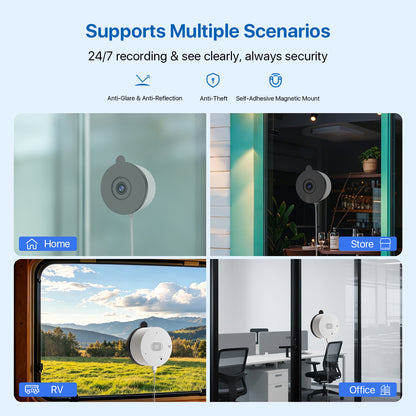 Window Camera 2K 3MP, Anti-Glare Glass Mount Indoor Camera for Outside Viewing