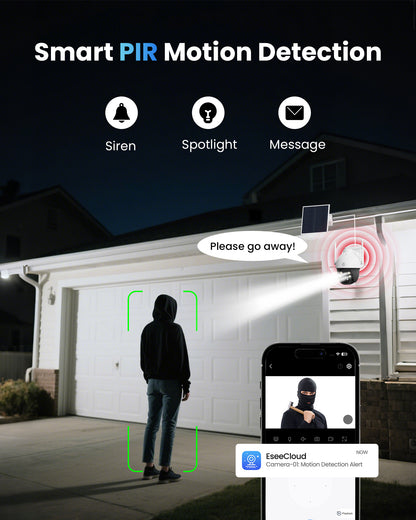 4G LTE Cellular Security Camera, Wireless Solar Security Camera Built in SIM Card, No Wi-Fi Outdoor Solar Powered Camera, 360° Live View, 2K 4MP Color Night Vision, 2 Way Talk, PIR Motion Detection & Alert