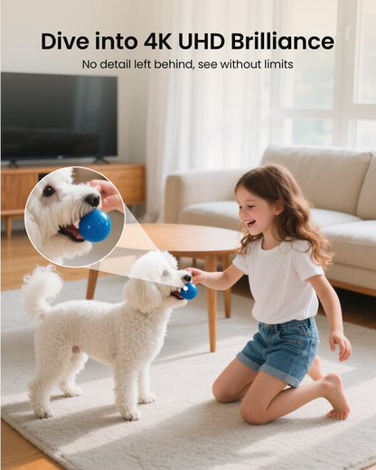 4K 8MP WiFi Camera, 4K 8MP 360°Pan/Tilt Indoor Camera, 2-Way Talk, One-Touch Calling, Full-Color Night Vision in Low Light, Smart AI Detection, Auto Tracking, for Kids/Elderly/Pets, Black