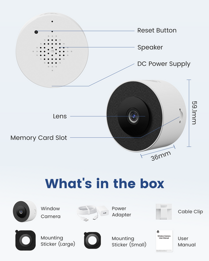 3MP 2K Window Camera, WiFi6 Indoor Camera for Home Security, with Full-Color Night Vision, AI Person/Vehicle/Motion Detection, 24/7 Recording, Easy & Quick Install, Replaces Outdoor Cameras