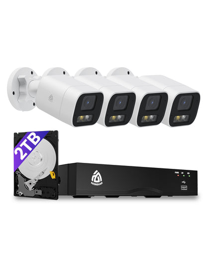 5MP Home Security Camera System | PoE IP Cameras + 8CH NVR with 2TB HDD | Full Color Night Vision | Person/Vehicle Detection | Spotlight Siren
