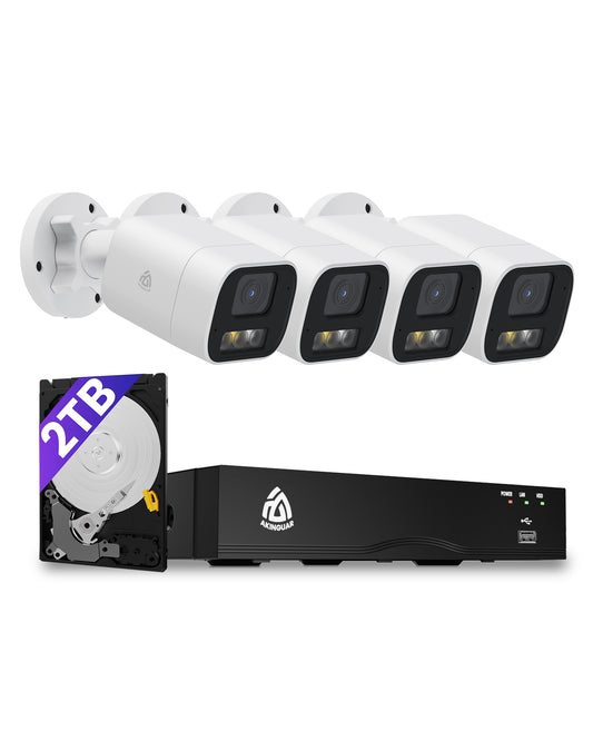 5MP 8CH Home Security Camera System, 8 Ports 4K NVR with 2TB HDD, 4 x 5MP Outdoor PoE IP Cameras, Person/Vehicle Detection, 2-Way Audio, Color Night Vision, Spotlight Siren, 24/7 Recording, C183