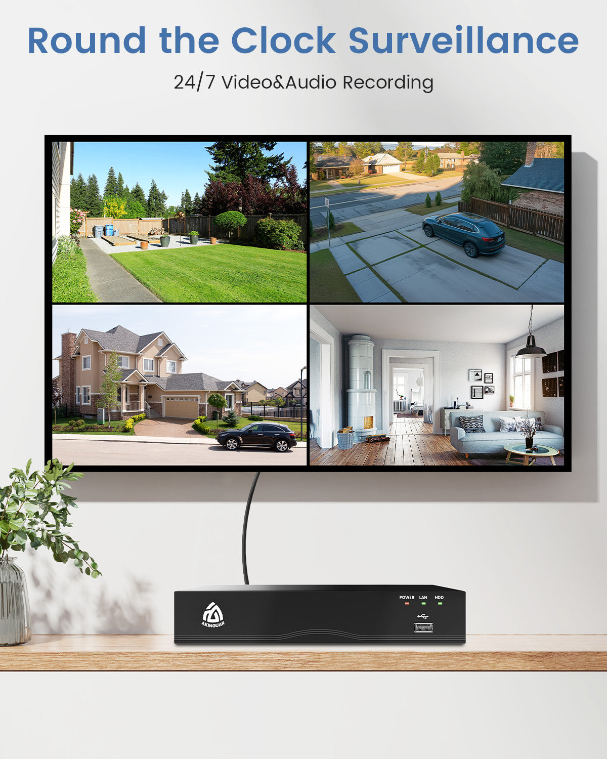 4K PoE NVR CCTV Recorder 8 Channel H.265+ POE Network Video Recorder with 2TB Hard Drive Smart AI Human/Vehicle Detection, Supports 4K/5MP/4MP/3MP/2MP HD PoE Cameras 24/7 Recording