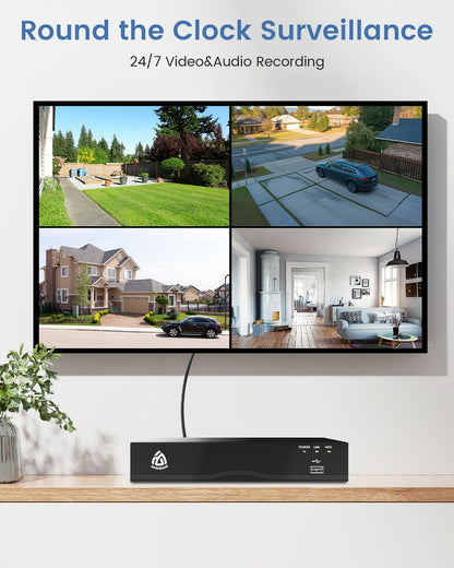 4K PoE NVR CCTV Recorder 8 Channel H.265+ POE Network Video Recorder with 2TB Hard Drive Smart AI Human/Vehicle Detection, Supports 4K/5MP/4MP/3MP/2MP HD PoE Cameras 24/7 Recording