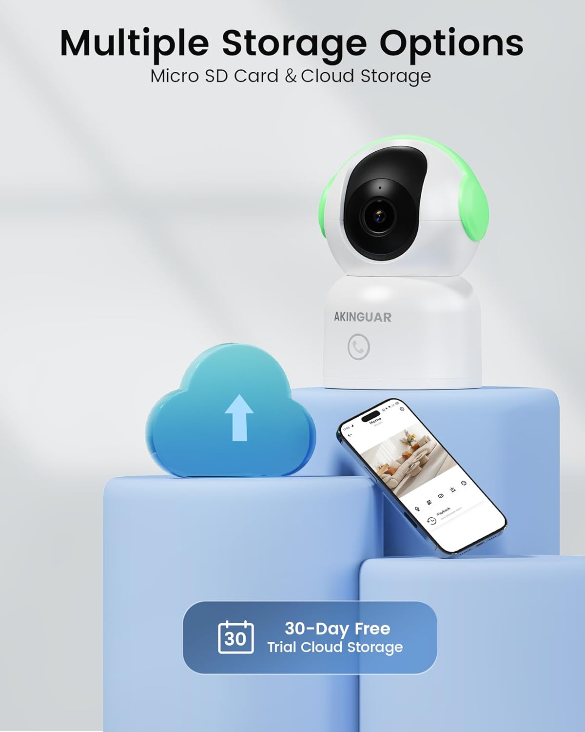 2K Security Camera for Home, 360°Pan Indoor Security Cameras with Motion Detection & One-Touch Call, Color Night Vision, Compatible with Alexa