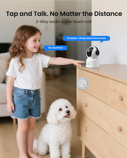 4K 8MP WiFi Camera, 4K 8MP 360°Pan/Tilt Indoor Camera, 2-Way Talk, One-Touch Calling, Full-Color Night Vision in Low Light, Smart AI Detection, Auto Tracking, for Kids/Elderly/Pets, Black