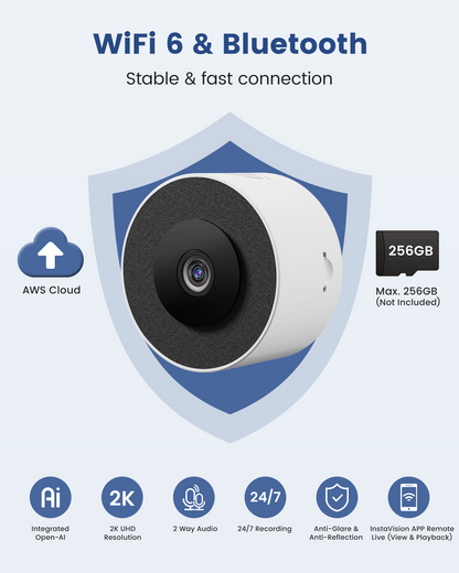 3MP 2K Window Camera, WiFi6 Indoor Camera for Home Security, with Full-Color Night Vision, AI Person/Vehicle/Motion Detection, 24/7 Recording, Easy & Quick Install, Replaces Outdoor Cameras