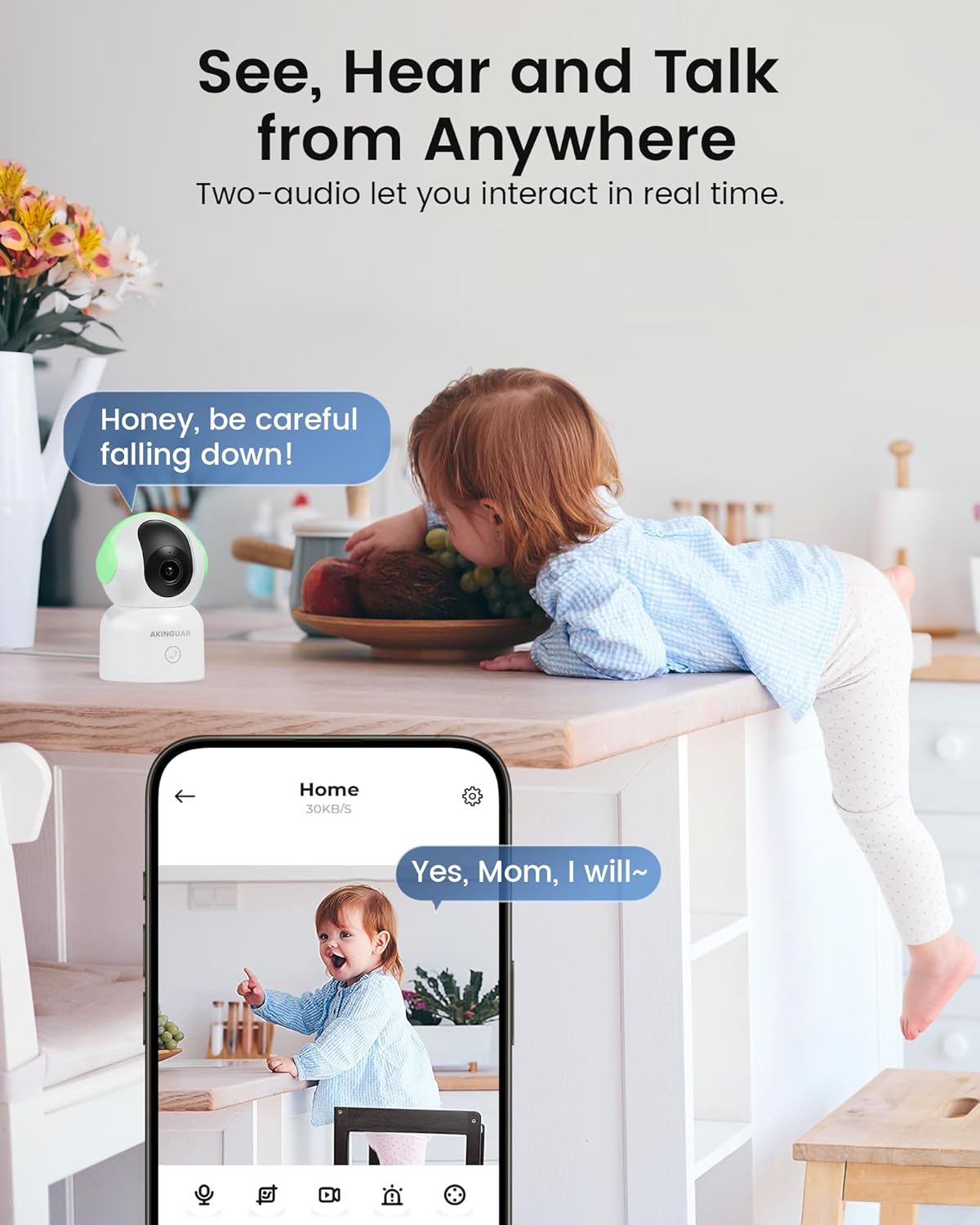 2K Security Camera for Home, 360°Pan Indoor Security Cameras with Motion Detection & One-Touch Call, Color Night Vision, Compatible with Alexa