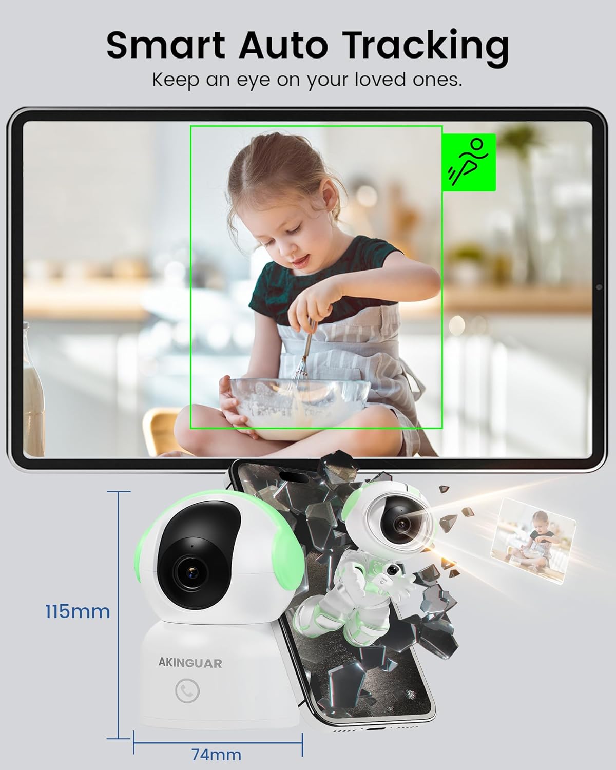 2K Security Camera for Home, 360°Pan Indoor Security Cameras with Motion Detection & One-Touch Call, Color Night Vision, Compatible with Alexa