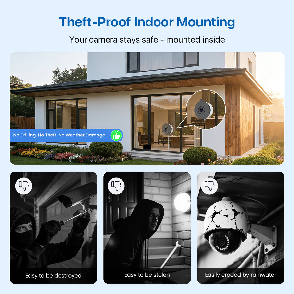 Window Camera 2K 3MP, Anti-Glare Glass Mount Indoor Camera for Outside Viewing