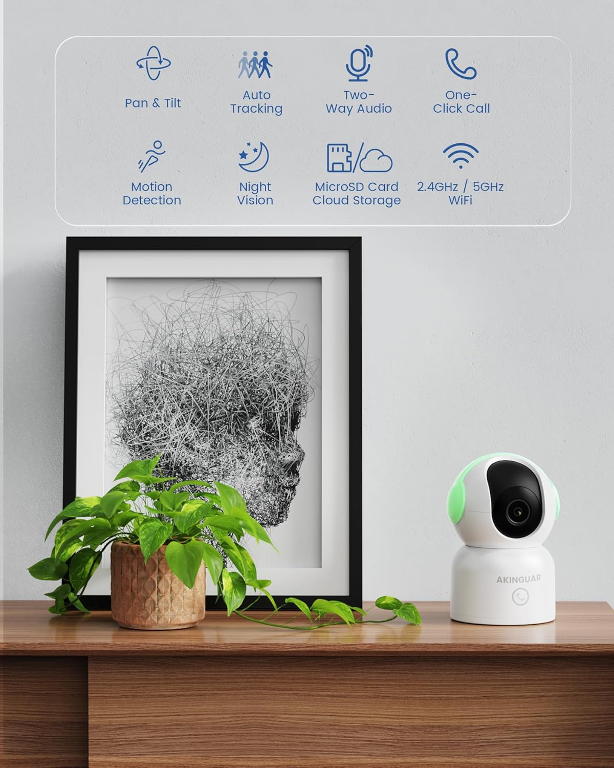 2K Security Camera for Home, 360°Pan Indoor Security Cameras with Motion Detection & One-Touch Call, Color Night Vision, Compatible with Alexa