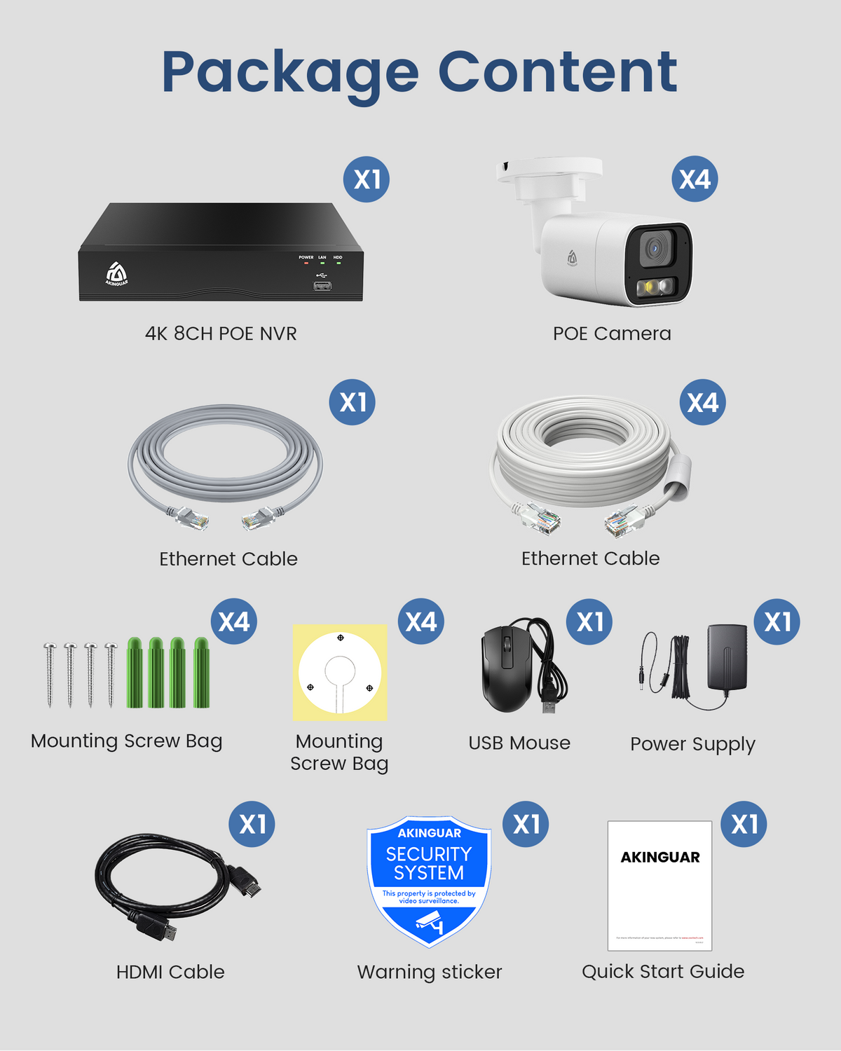 5MP Home Security Camera System | PoE IP Cameras + 8CH NVR with 2TB HDD | Full Color Night Vision | Person/Vehicle Detection | Spotlight Siren
