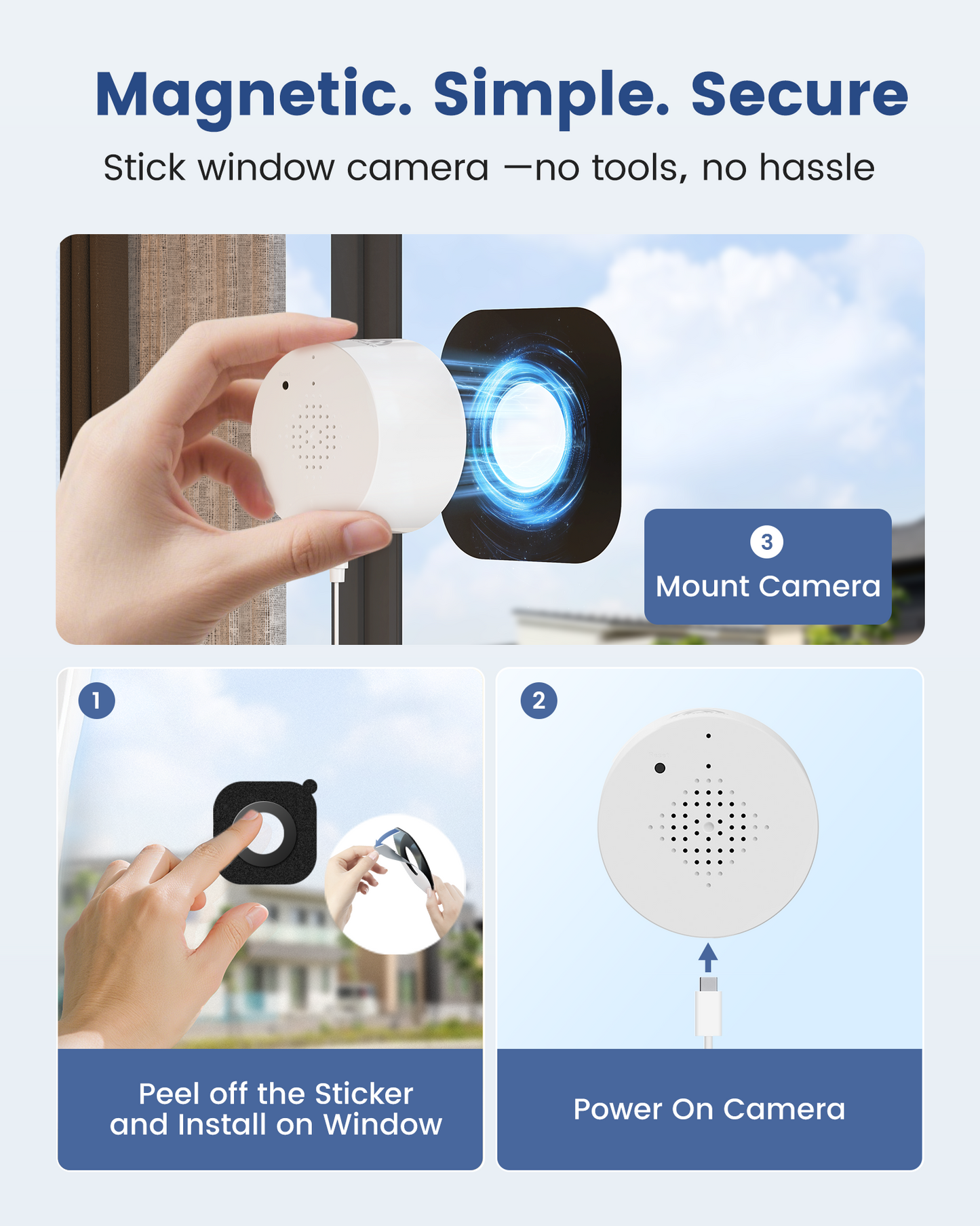 3MP 2K Window Camera, WiFi6 Indoor Camera for Home Security, with Full-Color Night Vision, AI Person/Vehicle/Motion Detection, 24/7 Recording, Easy & Quick Install, Replaces Outdoor Cameras