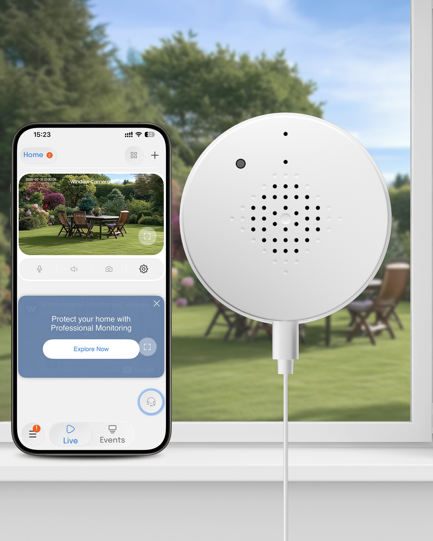 3MP 2K Window Camera, WiFi6 Indoor Camera for Home Security, with Full-Color Night Vision, AI Person/Vehicle/Motion Detection, 24/7 Recording, Easy & Quick Install, Replaces Outdoor Cameras