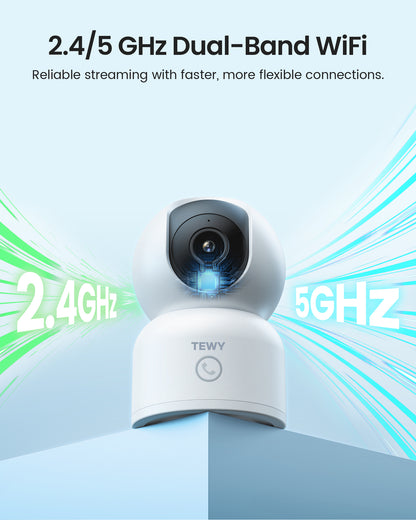 TEWY 8MP UHD Indoor WiFi Camera, Pan Tilt Zoom