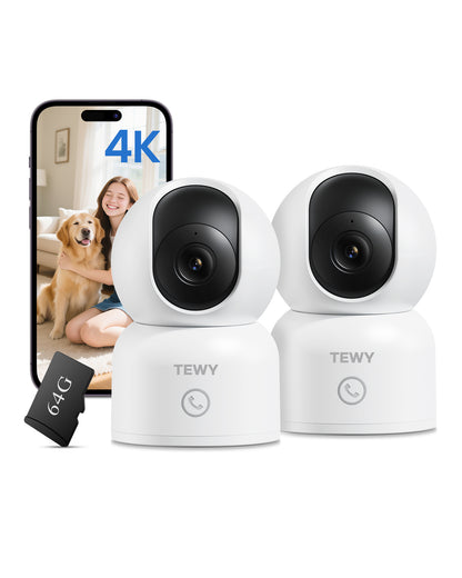 TEWY 8MP UHD Indoor WiFi Camera, Pan Tilt Zoom