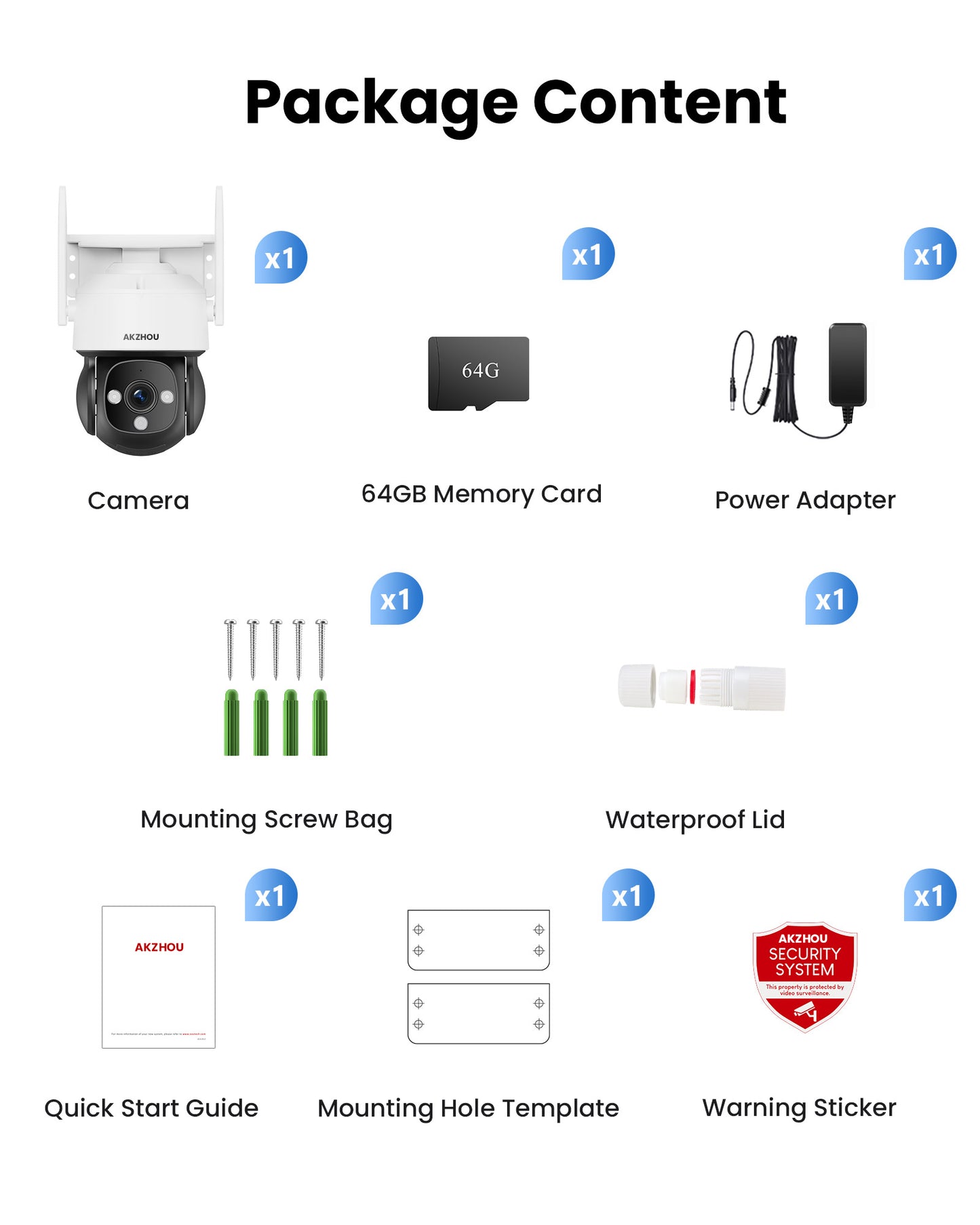 AKZHOU WiFi Camera,PTZ, Up to 128GB Local Storage
