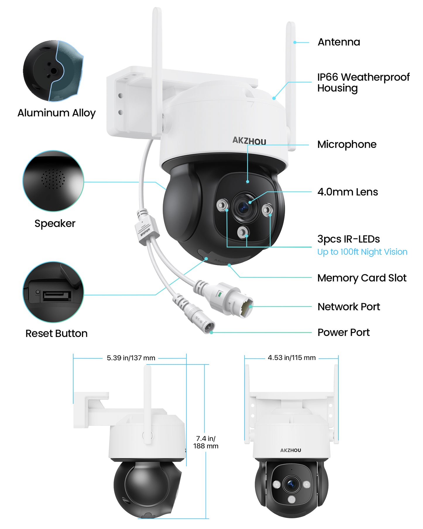 AKZHOU WiFi Camera,PTZ, Up to 128GB Local Storage