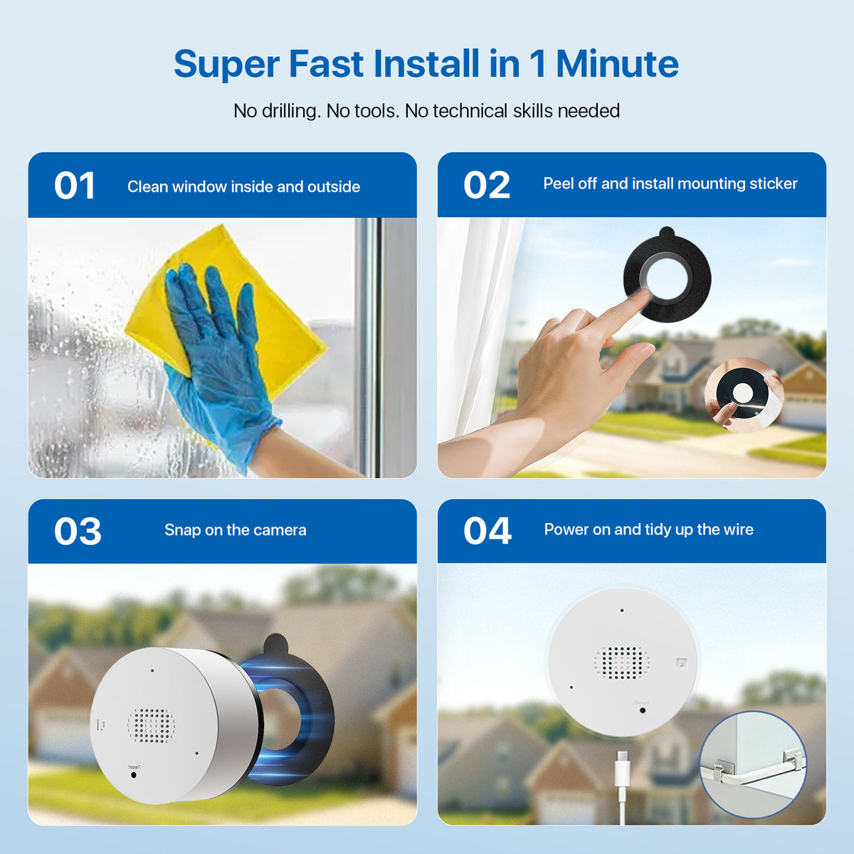 Window Camera 2K 3MP, Anti-Glare Glass Mount Indoor Camera for Outside Viewing